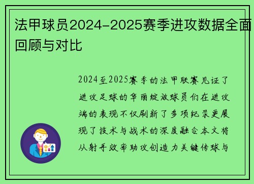 法甲球员2024-2025赛季进攻数据全面回顾与对比
